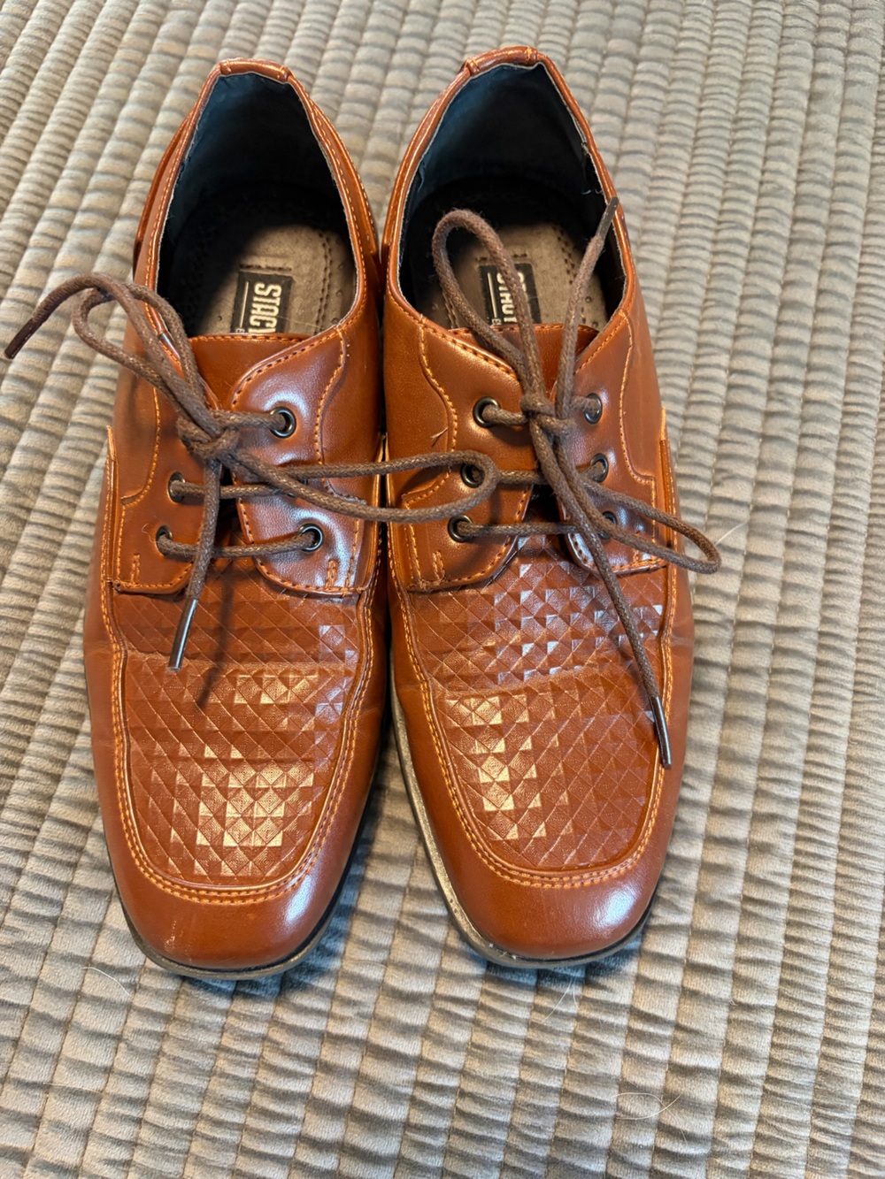 Stacy Adams Cognac Textured Leather Lace-Up Oxfords